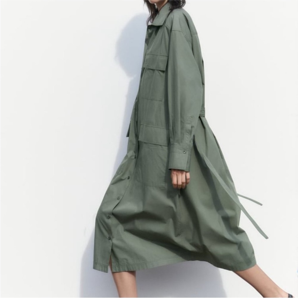 ZARA MULTI-POSITIONAL SHIRTDRESS Utility  Army Green NWT XXL - Picture 4 of 13